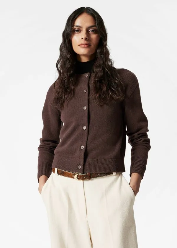 and Other Stories Boxy Merino Wool Cardigan Dark Brown Women Knitwear