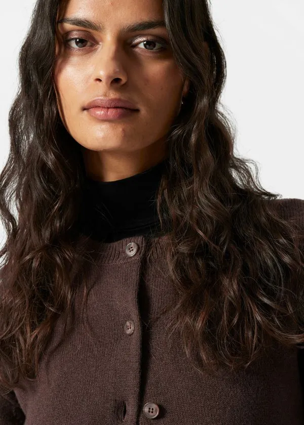 and Other Stories Boxy Merino Wool Cardigan Dark Brown Women Knitwear