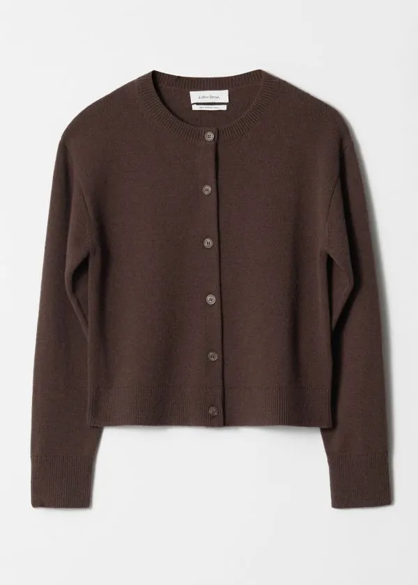 and Other Stories Boxy Merino Wool Cardigan Dark Brown Women Knitwear