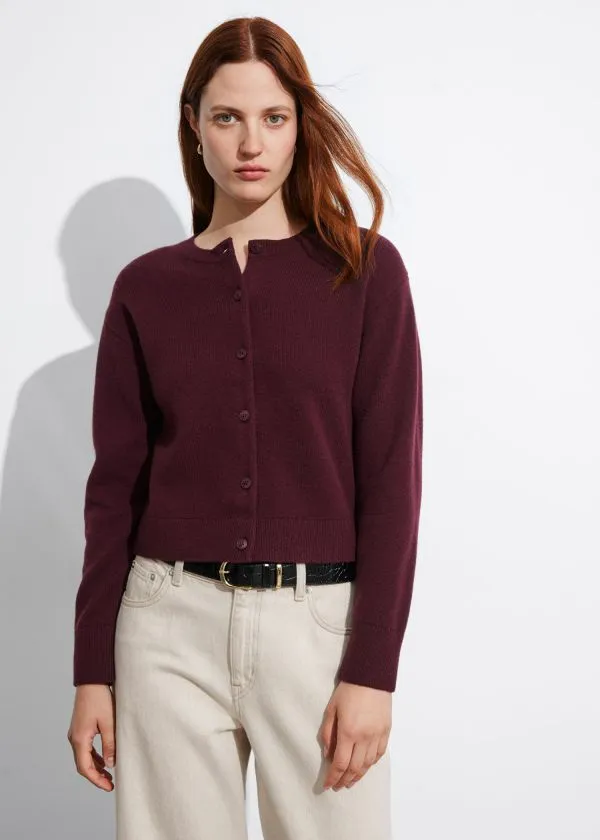 and Other Stories Boxy Merino Wool Cardigan Dark Red Women Knitwear