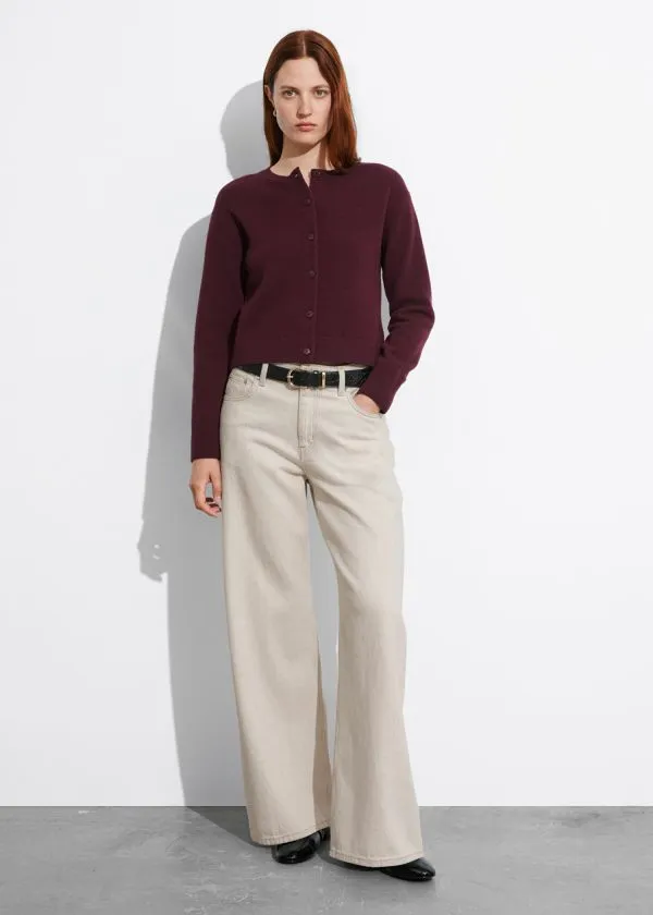 and Other Stories Boxy Merino Wool Cardigan Dark Red Women Knitwear