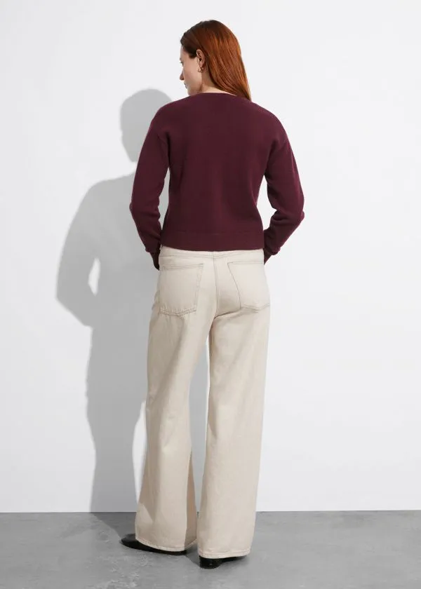 and Other Stories Boxy Merino Wool Cardigan Dark Red Women Knitwear