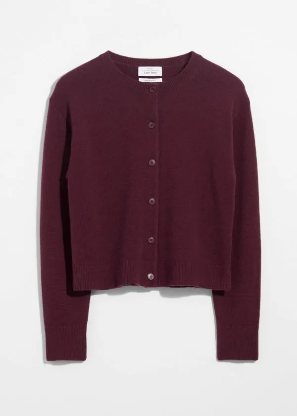 and Other Stories Boxy Merino Wool Cardigan Dark Red Women Knitwear