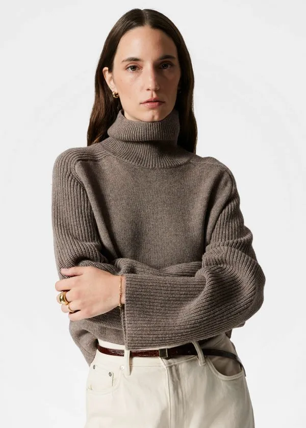 and Other Stories Boxy Turtleneck Jumper Brown Women Knitwear