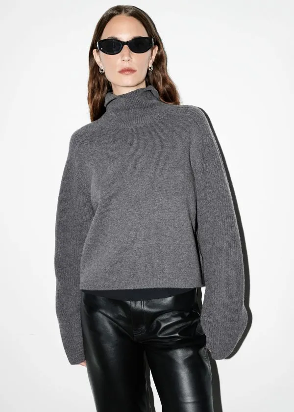 and Other Stories Boxy Turtleneck Jumper Dark Grey Women Knitwear