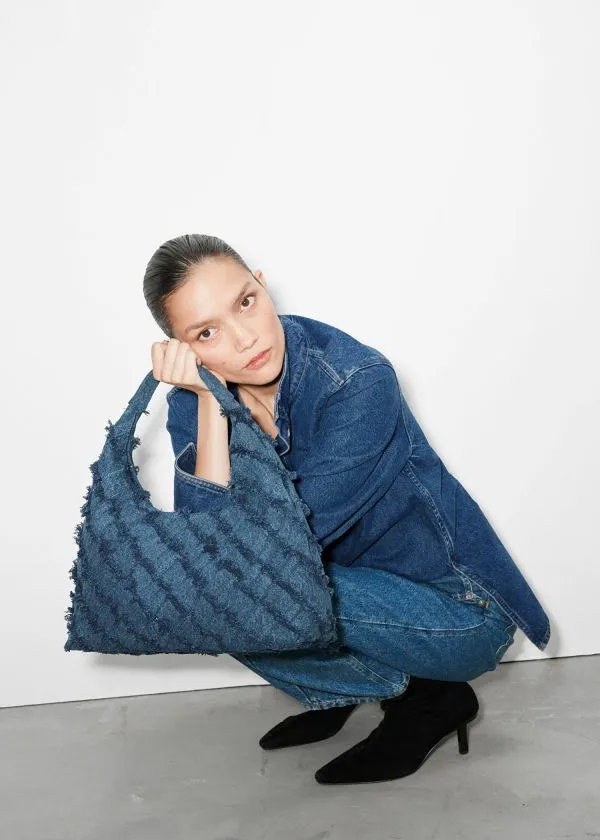 and Other Stories Braided Canvas Tote Bag Blue Denim Women Tote Bags
