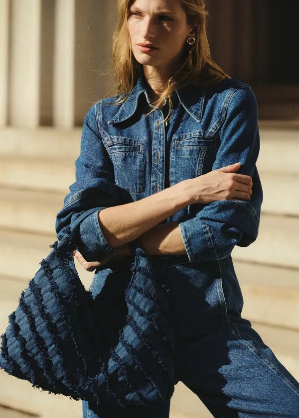 and Other Stories Braided Canvas Tote Bag Blue Denim Women Tote Bags