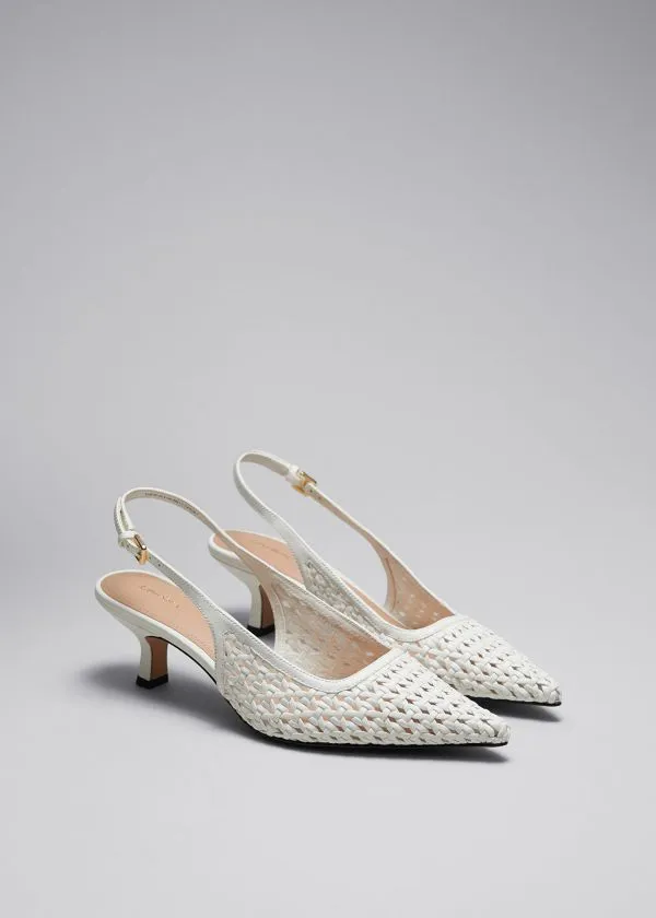 and Other Stories Braided Leather Pumps White Women Pumps