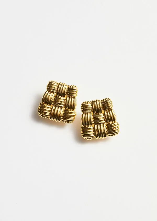and Other Stories Braided Stud Earrings Gold Women Earrings
