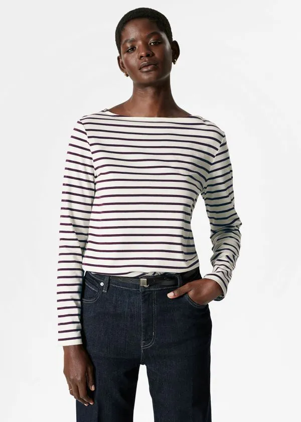 and Other Stories Breton Stripe Top Purpleandwhite Stripes Women Tops and Tshirts