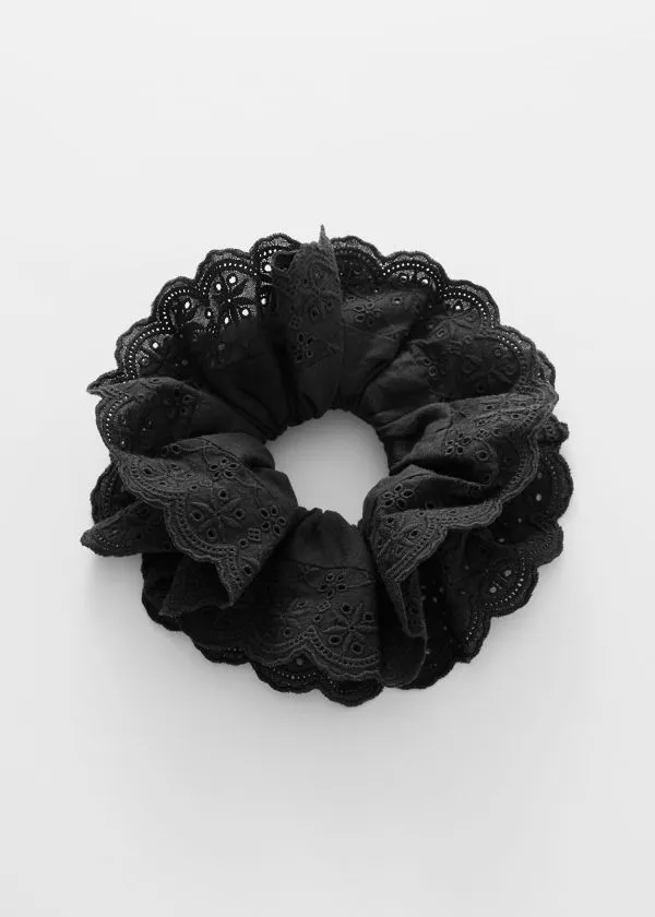 and Other Stories Broderie Anglaise Scrunchie Black Women Hair Accessories