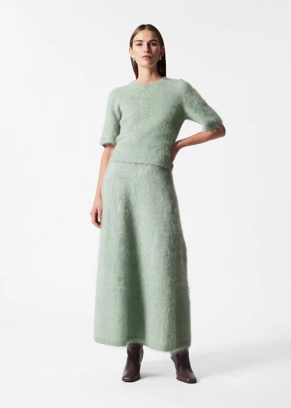 and Other Stories BrushedKnit ALine Maxi Skirt Green Women Skirts