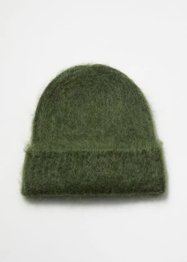 and Other Stories Brushed MohairBlend Beanie Dark Green Women Headwear