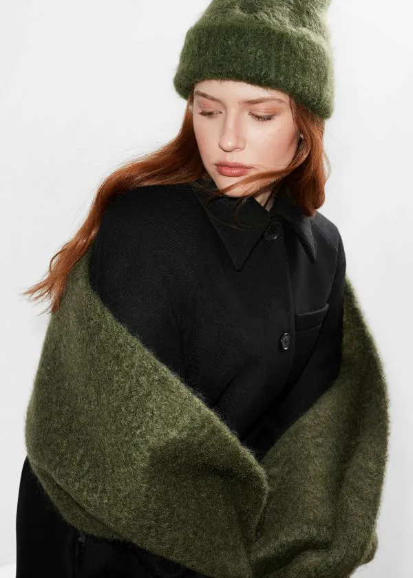 and Other Stories Brushed MohairBlend Beanie Dark Green Women Headwear and Other Stories Brushed MohairBlend Beanie Dark Green Women Headwear