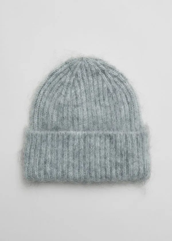 and Other Stories Brushed MohairBlend Beanie Grey Women Headwear