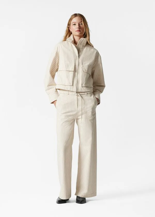 and Other Stories BuckleBelt Trousers Cream Pinstripe Women Trousers