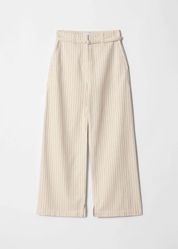 and Other Stories BuckleBelt Trousers Cream Pinstripe Women Trousers