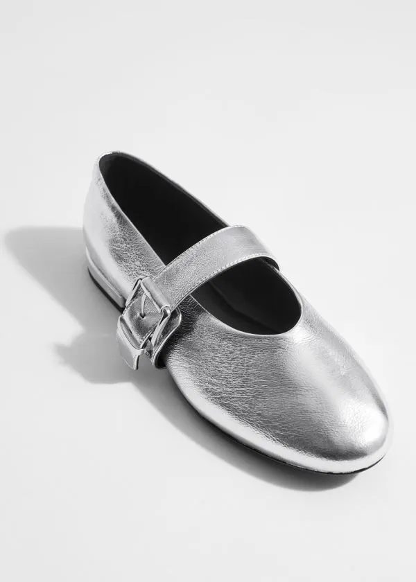 and Other Stories Buckled Leather Ballerinas Silver Women Ballerinas and Other Stories Buckled Leather Ballerinas Silver Women Ballerinas