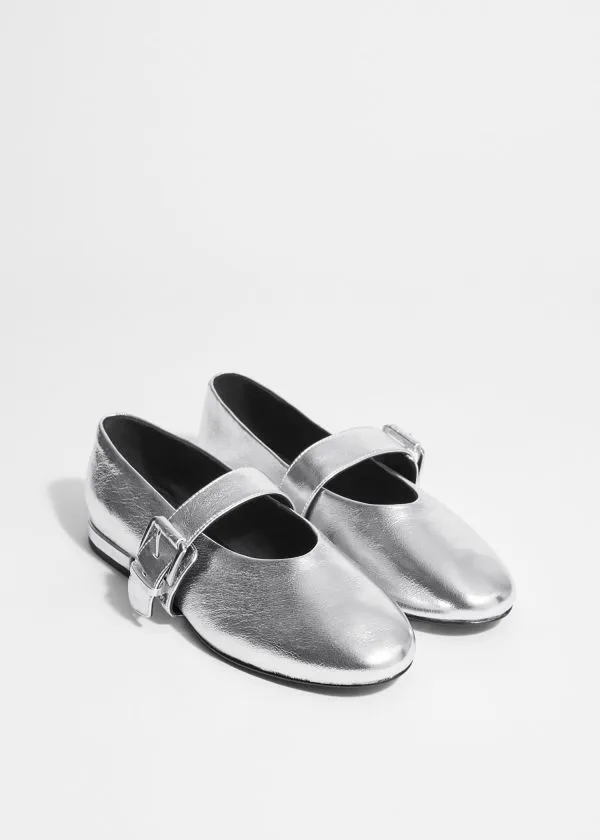 and Other Stories Buckled Leather Ballerinas Silver Women Ballerinas and Other Stories Buckled Leather Ballerinas Silver Women Ballerinas