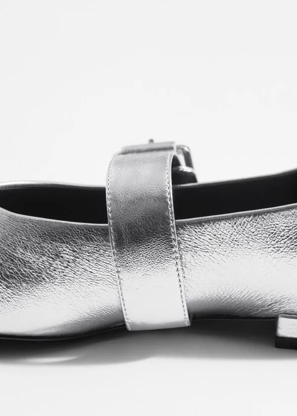 and Other Stories Buckled Leather Ballerinas Silver Women Ballerinas and Other Stories Buckled Leather Ballerinas Silver Women Ballerinas