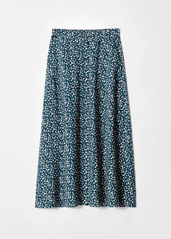 and Other Stories Buttoned ALine Midi Skirt Navyandbeige Pattern Women Skirts