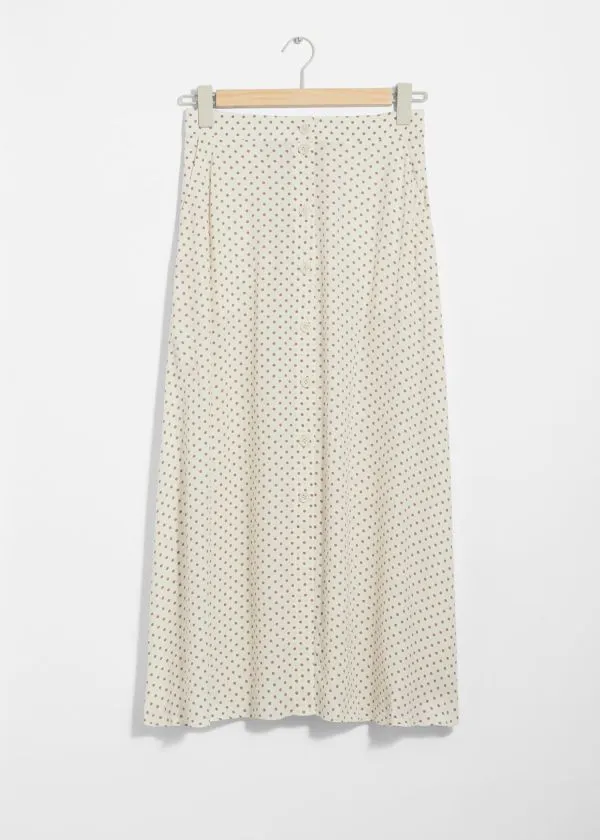 and Other Stories Buttoned ALine Midi Skirt White Print Women Skirts