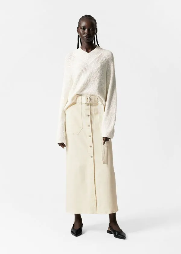 and Other Stories Buttoned Denim Midi Skirt Cream Women Skirts