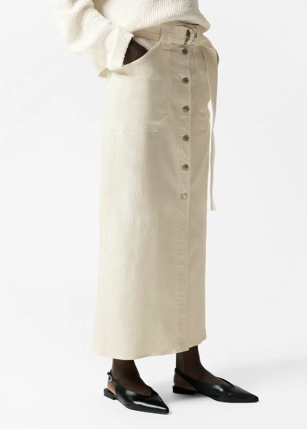 and Other Stories Buttoned Denim Midi Skirt Cream Women Skirts