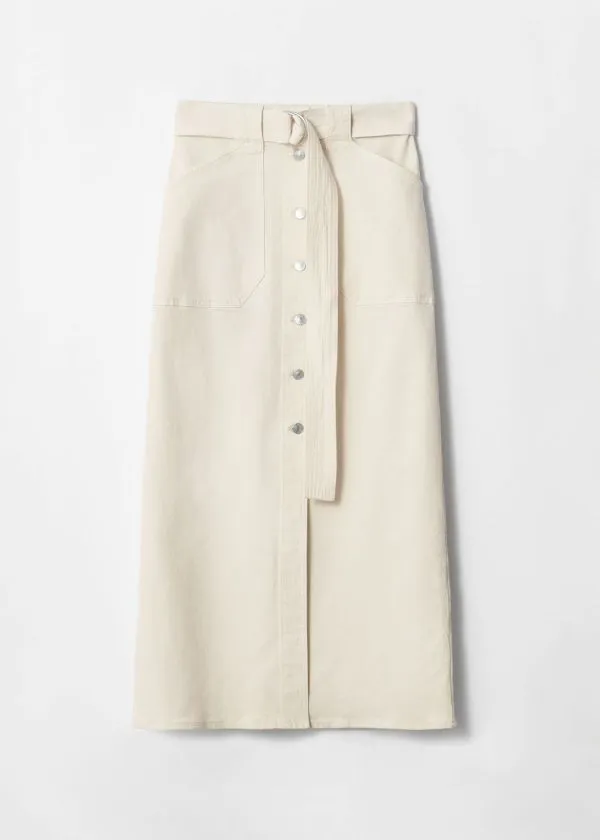 and Other Stories Buttoned Denim Midi Skirt Cream Women Skirts