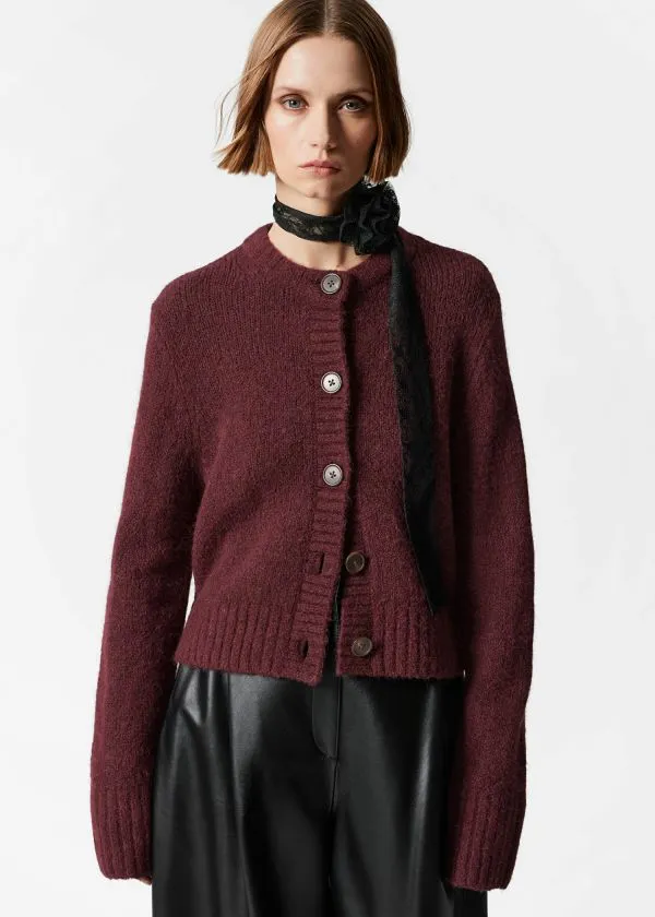 and Other Stories Buttoned Knit Cardigan Dark Red Women Knitwear
