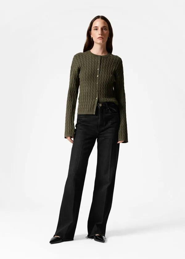 and Other Stories CableKnit Cardigan Khaki Women Knitwear