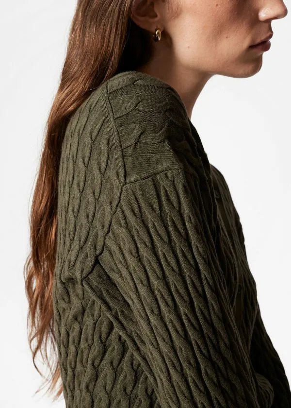 and Other Stories CableKnit Cardigan Khaki Women Knitwear
