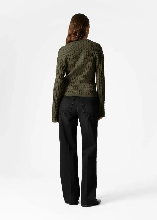 and Other Stories CableKnit Cardigan Khaki Women Knitwear