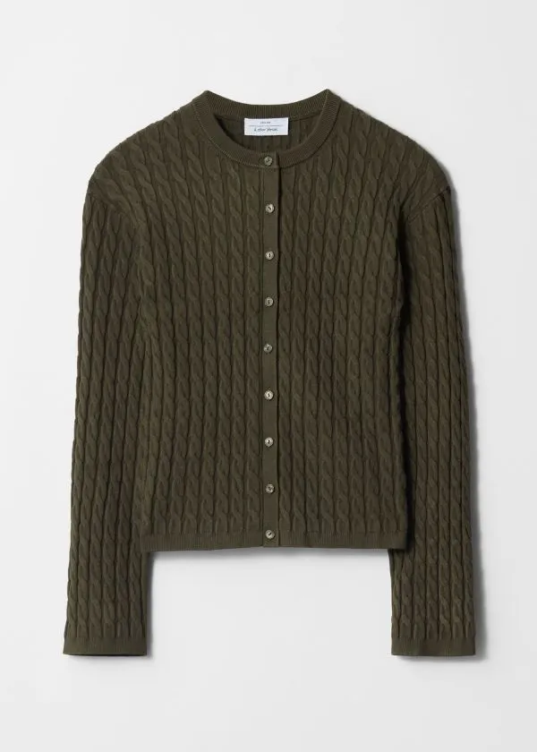 and Other Stories CableKnit Cardigan Khaki Women Knitwear