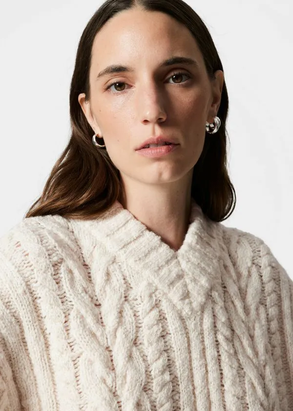 and Other Stories CableKnit VNeck Jumper Ecru Women Knitwear and Other Stories CableKnit VNeck Jumper Ecru Women Knitwear