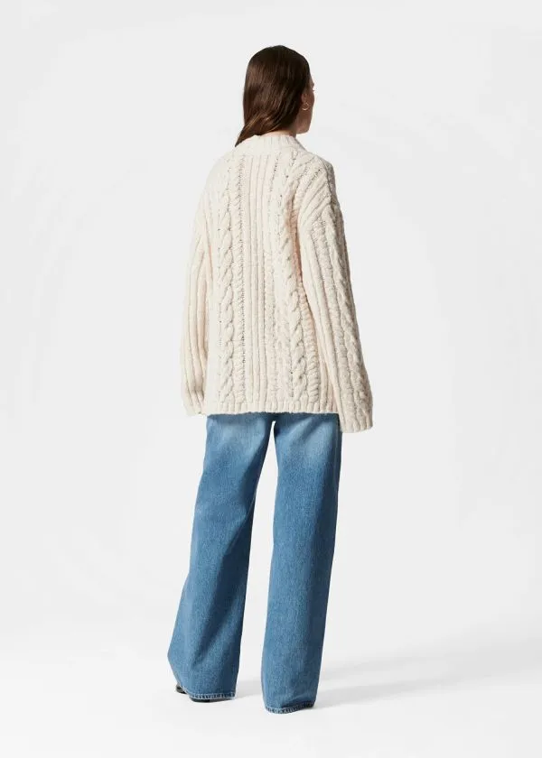 and Other Stories CableKnit VNeck Jumper Ecru Women Knitwear and Other Stories CableKnit VNeck Jumper Ecru Women Knitwear