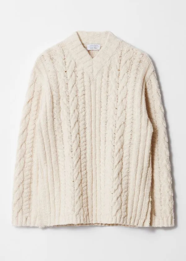 and Other Stories CableKnit VNeck Jumper Ecru Women Knitwear and Other Stories CableKnit VNeck Jumper Ecru Women Knitwear