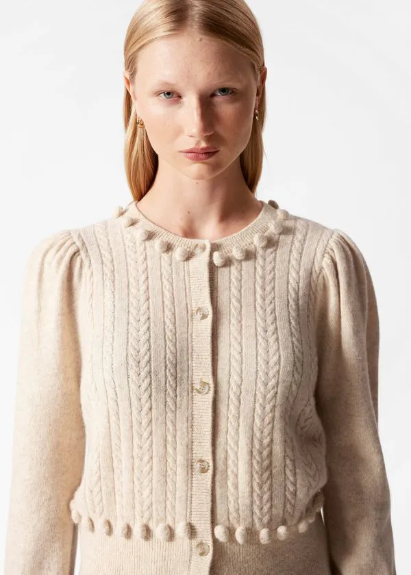 and Other Stories CableKnit Wool Cardigan Beige Women Knitwear