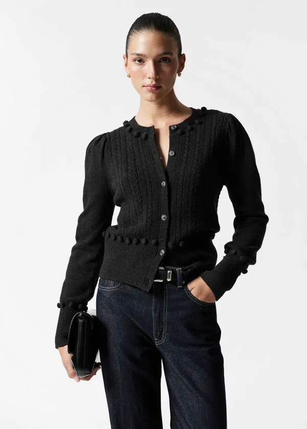and Other Stories CableKnit Wool Cardigan Dark Grey Women Knitwear