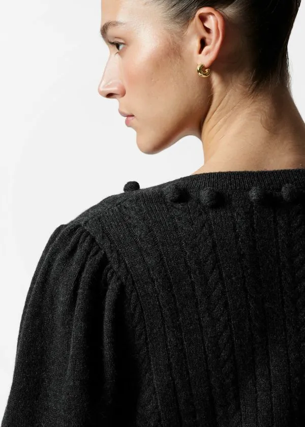 and Other Stories CableKnit Wool Cardigan Dark Grey Women Knitwear