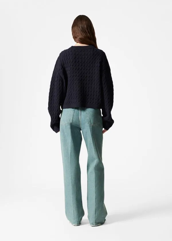 and Other Stories CableKnit Wool Jumper Navy Women Knitwear
