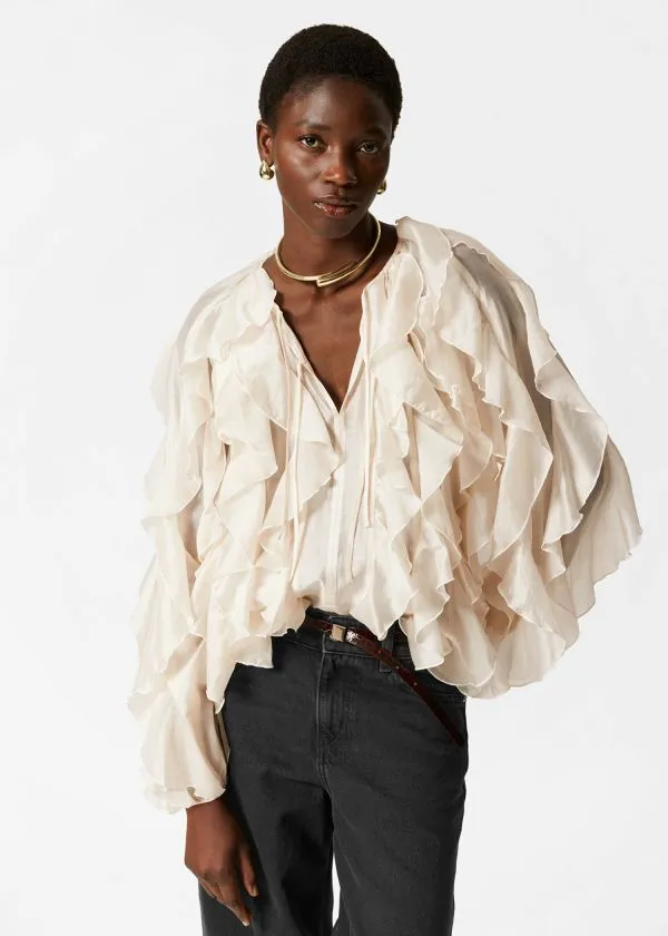 and Other Stories Cascading Ruffle Blouse Cream Women Blouses and Shirts