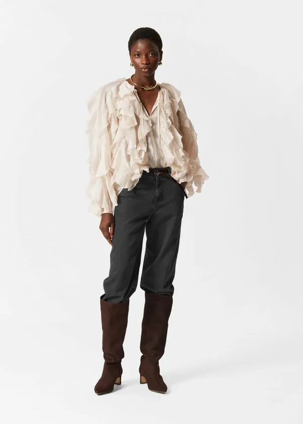 and Other Stories Cascading Ruffle Blouse Cream Women Blouses and Shirts