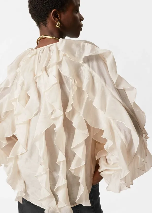and Other Stories Cascading Ruffle Blouse Cream Women Blouses and Shirts