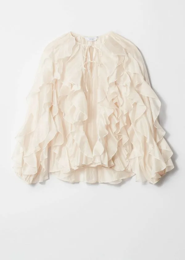 and Other Stories Cascading Ruffle Blouse Cream Women Blouses and Shirts