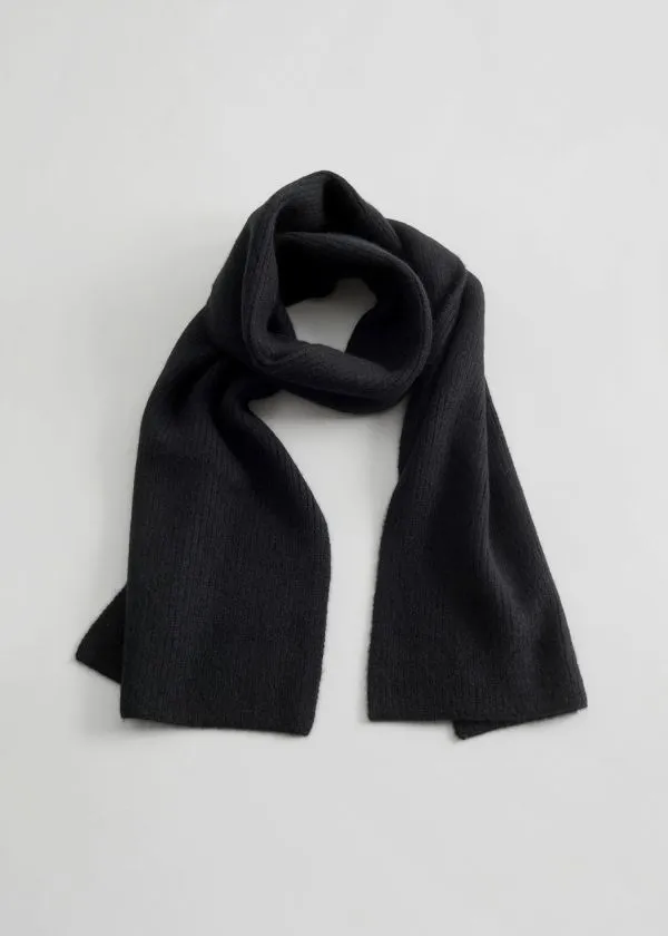 and Other Stories Cashmere Knit Scarf Black Women Scarves