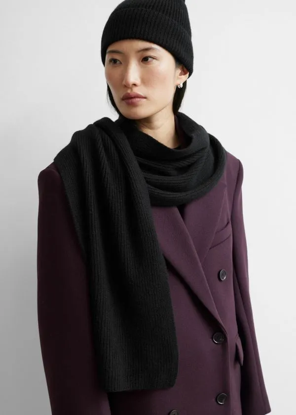and Other Stories Cashmere Knit Scarf Black Women Scarves