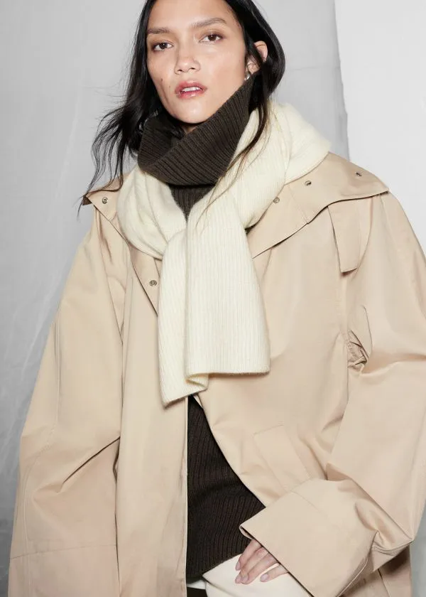 and Other Stories Cashmere Knit Scarf Cream Women Scarves