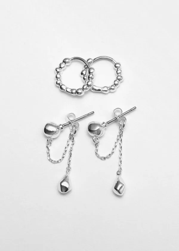and Other Stories Chain Earrings Set Silver Women Earrings