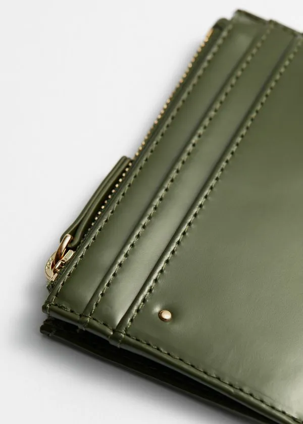 and Other Stories Classic Leather Cardholder Khaki Green Women Wallets